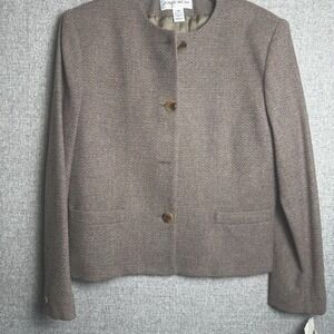 Vintage 90s/Y2K Jones Wear 100% Wool Tweed‎ Brown Blazer Jacket Large